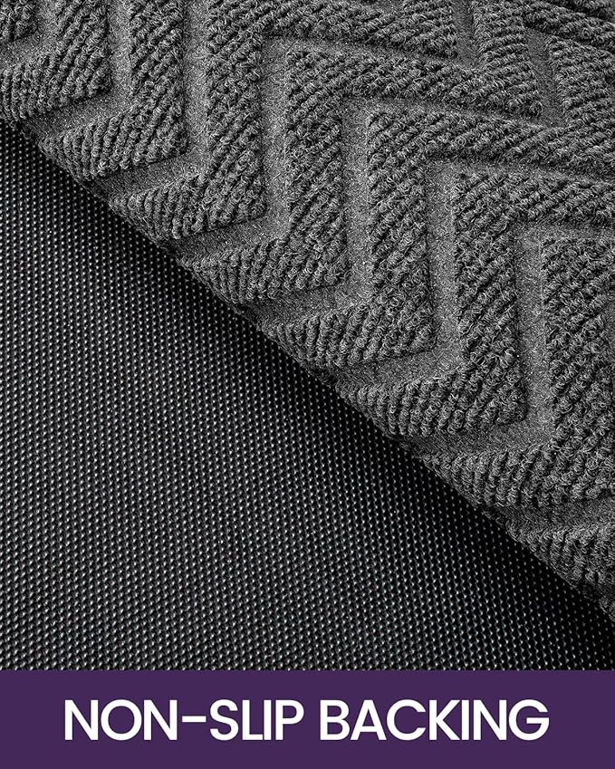 DEXI Front Door Mat Outside Entrance, Rubber Entry Doormat Heavy Duty, Welcome Mats Non Slip for Inside House Floor Entryway Back Doors Exterior Patio, 17x29, Chevron Dark Grey