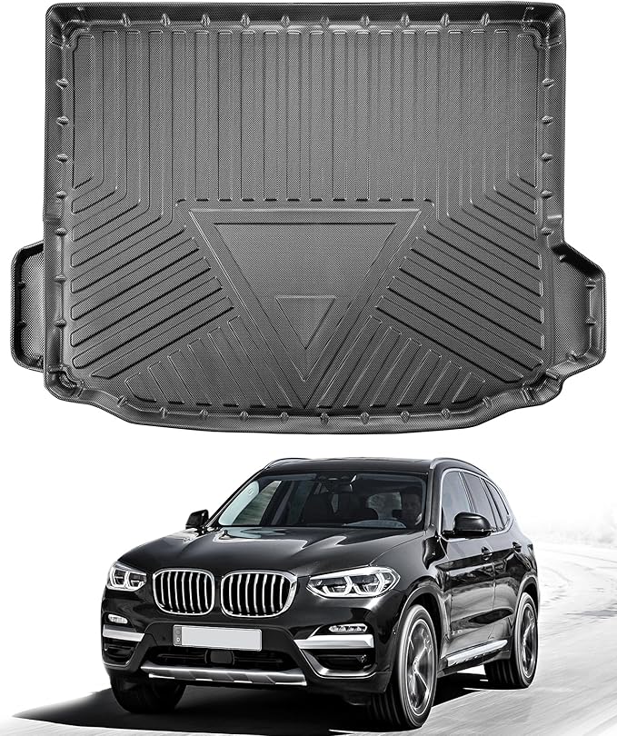 All Weather Carbon Fiber Style Trunk Mat for BMW X3 2018 2019 2020 2021 2022 2023 2024 | Not Fits 30e | Only for Vehicles Without Spare Tire | TPE Non-Slip Cargo Liner | Automotive Car Accessories