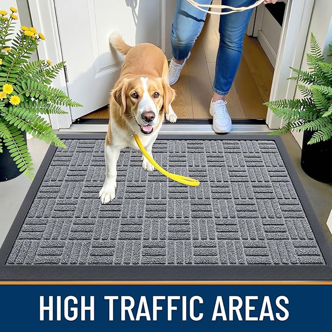 OLANLY Front Door Mat Outside Entrance 33x21, Absorbent, Heavy Duty Sturdy Natural Rubber Doormat Indoor Outdoor, Non-Slip, Stain and Fade Resistant, Low Profile Floor Mat for Entryway, Charcoal Gray