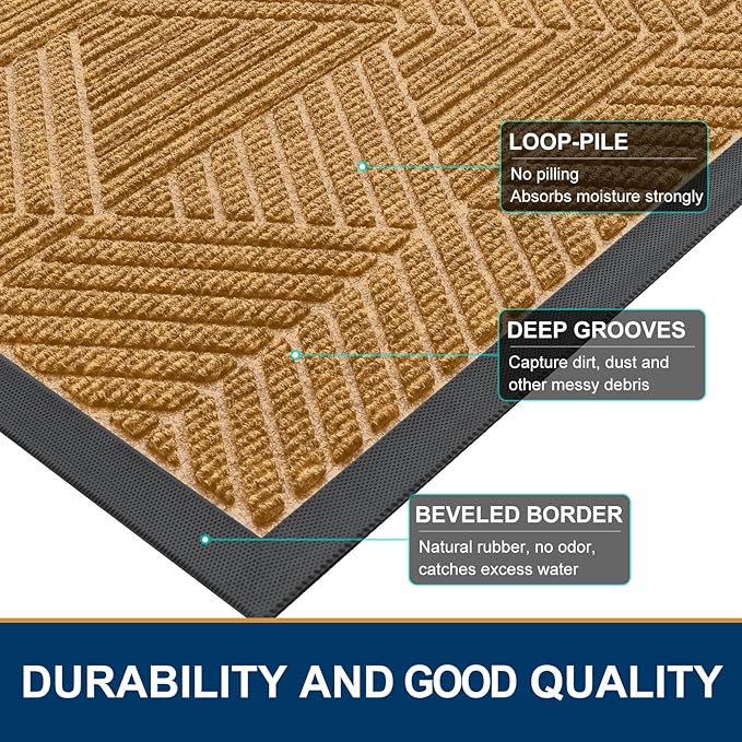 Smiry Front Door Mat Outside Entrance, Heavy Duty Sturdy Natural Rubber Doormat, Trap Dirt and Moisture, Easy Clean Low Profile Mats for Indoor Outdoor Entry, Irregular Triangle (36x24, CRM-Yellow)