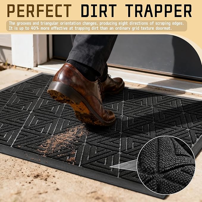 Yimobra Large Door Mat 47x24, All-Weather Waterproof Non-Slip Welcome Matt Outdoor, Heavy Duty Non Slip Doormat for Entryway for Patio and Garage Indoor, Easy Clean, Black