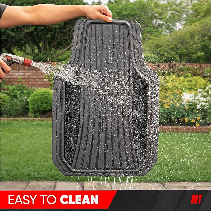 Motor Trend ChromeTech Car Floor Mats Full Set - Durable Rubber Floor Mats for Cars with Two Tone Accent, All Weather Interior Protection for Front and Rear with Non-Slip Backing, Gray/Black