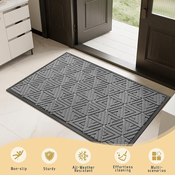 Yimobra Extra Large Door Mat 60x36, All-Weather Waterproof Non-Slip Welcome Matt Outdoor, Heavy Duty Non Slip Doormat for Entryway for Patio and Garage Indoor, Easy Clean, Grey