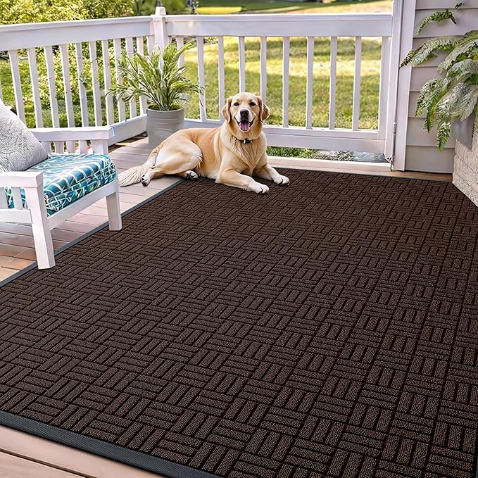 OLANLY Front Door Mat Outside Entrance 71x47, Absorbent, Heavy Duty Sturdy Natural Rubber Doormat Indoor Outdoor, Stain and Fade Resistant, Non-Slip Backing Low Profile Floor Mat for Entryway, Brown