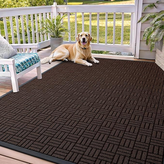 OLANLY Front Door Mat Outside Entrance 71x47, Absorbent, Heavy Duty Sturdy Natural Rubber Doormat Indoor Outdoor, Stain and Fade Resistant, Non-Slip Backing Low Profile Floor Mat for Entryway, Brown