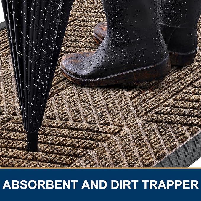 Smiry Front Door Mat Outside Entrance, Heavy Duty Sturdy Natural Rubber Doormat, Trap Dirt and Moisture, Easy Clean Low Profile Mats for Indoor Outdoor Entry, Irregular Triangle (47x32, Brown)