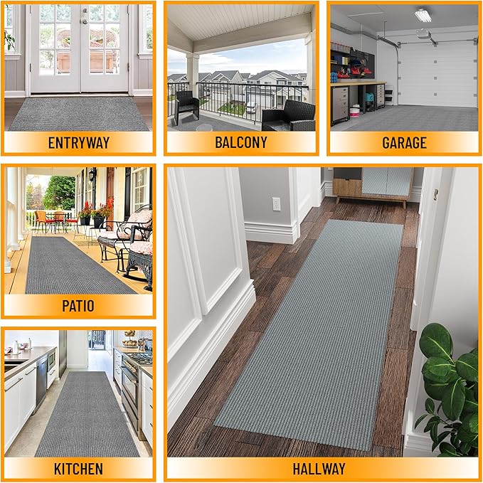 Ottomanson Mud Mat 2' x 3' - 2 Pack Entryway Rug -Non-Slip Scraper Doormat for Muddy Paws, Dirt Trapping Indoor/Outdoor Mat for High-Traffic Areas, Kitchen, Garage, Patio, Gray