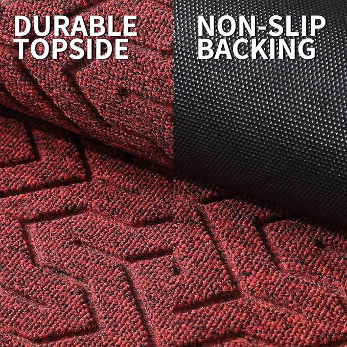 Yimobra Large Door Mat Outside Entrance 36x24, Waterproof Heavy Duty Outdoor Mats for Front Door, Non Slip Rubber Entry Mat for Garage Patio Indoor, Easy Clean, Black Red