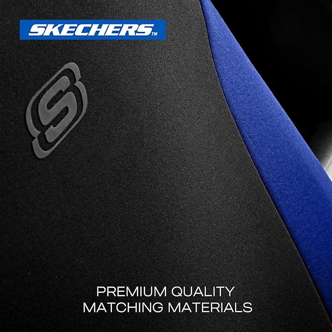 Skechers Seat Covers, Premium Breathable Polyester Car Seat Covers, Car Seat Covers Full Set Airbag Compatible, Automotive Comfort for Most Cars, Vans, Trucks, SUVs (Full Set,Blue)
