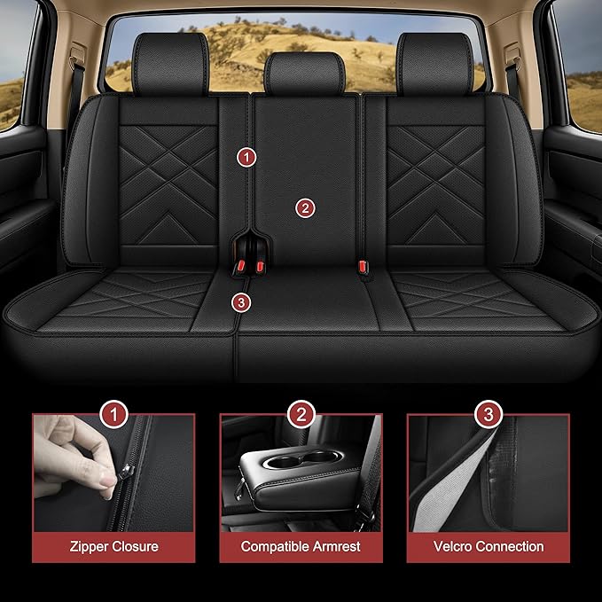 AOMSAZTO Seat Covers Custom Fit for 2014-2021 Toyota Tundra Crewmax Double Cab Breathable Leather Truck Car Front Seat Covers (Black)