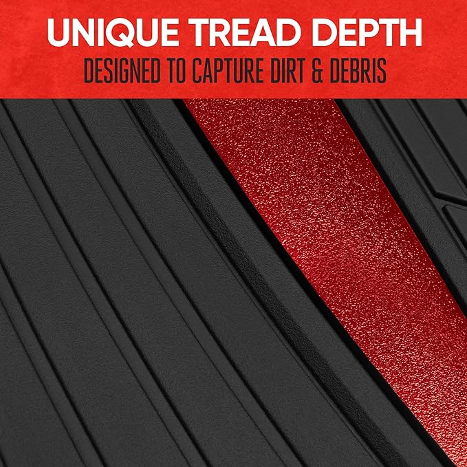 Motor Trend ChromeTech Car Floor Mats Full Set - Durable Rubber Floor Mats for Cars with Two Tone Accent, All Weather Interior Protection for Front and Rear with Non-Slip Backing, Red Chrome