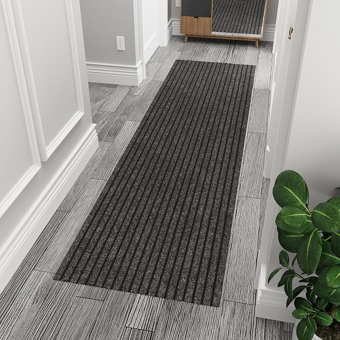 Ottomanson 2'7" x 5' Mud Mat Area Rug Scraper Carpet - Non-Slip, Dirt Trapping for Indoor & Outdoor Use - Ideal for Entryway, Garage, Kitchen, Patio & High-Traffic Areas, Black