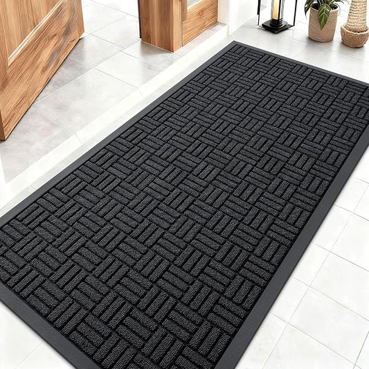 OLANLY Front Door Mat Outside Entrance 47x23, Absorbent, Heavy Duty Sturdy Natural Rubber Doormat Indoor Outdoor, Stain and Fade Resistant, Non-Slip Backing Low Profile Floor Mat for Entryway, Black