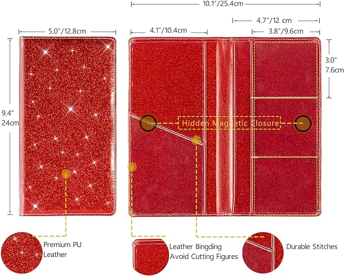 TOURSUIT Car Registration and Insurance Card Holder, Vehicle License Document Glove Box Compartment Organizer, Interior Car Accessories for Women Men Teens (Glitter Red)