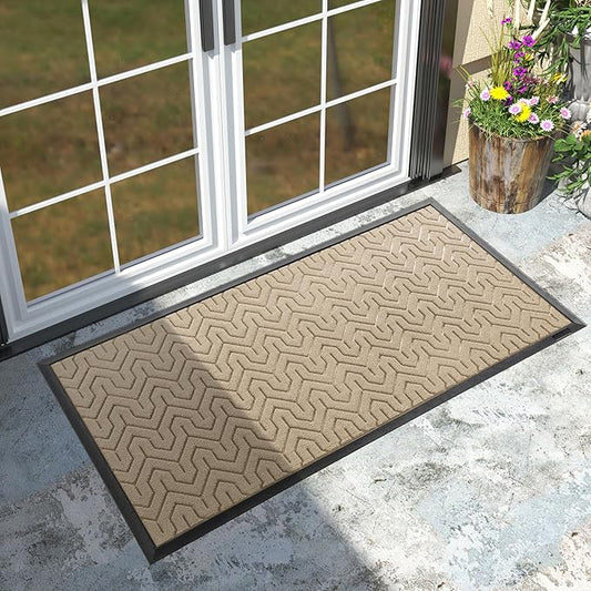 Yimobra Large Door Mat Outside Entrance 47x24, Waterproof Heavy Duty Outdoor Mats for Front Door, Non Slip Rubber Entry Mat for Garage Patio Indoor, Easy Clean, Light Beige