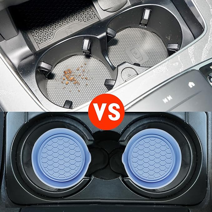 Amooca Car Cup Coaster Universal Automotive Waterproof Non-Slip Cup Holders Sift-Proof Spill Holder Car Interior Accessories 4 Pack Gray Blue