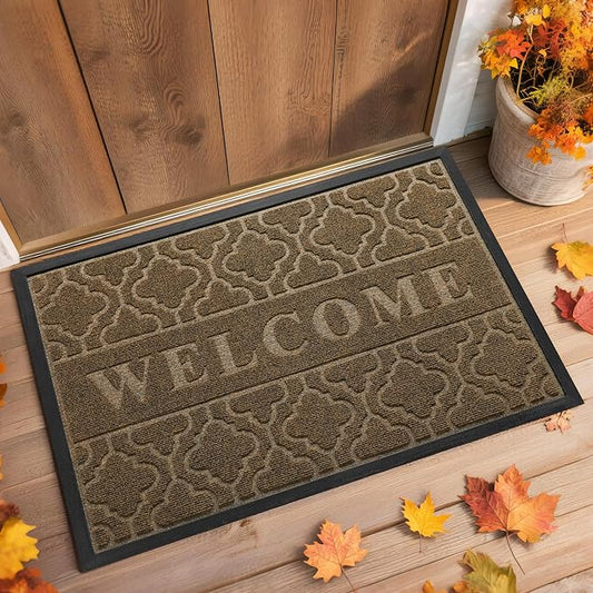 Yimobra Welcome Mat Outdoor Indoor, All-Season Waterproof Front Door Mat Outside Entrance, All-Weather Heavy Duty Non-Slip Doormat, Low Profile Porch Patio Entrance Mats, 36x24, Coffee