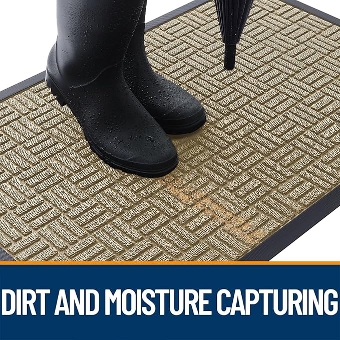 OLANLY Front Door Mat Outside Entrance 59x34, Absorbent, Heavy Duty Sturdy Natural Rubber Doormat Indoor Outdoor, Stain and Fade Resistant, Non-Slip Backing Low Profile Floor Mat for Entryway, Beige