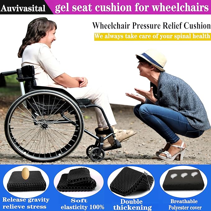 Plus Size Gel Seat Cushion, Extra Large and Thick, Seat Cushion for Pressure Relief for Back, Hip, Sciatica, Tailbone Pain, Use for The Office, Car, Wheelchair, Recliner, Truck, Trip, Stadium.(Black)