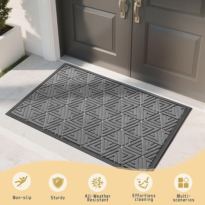 Yimobra Large Door Mat 47x32, All-Weather Waterproof Non-Slip Welcome Matt Outdoor, Heavy Duty Non Slip Doormat for Entryway for Patio and Garage Indoor, Easy Clean, Grey