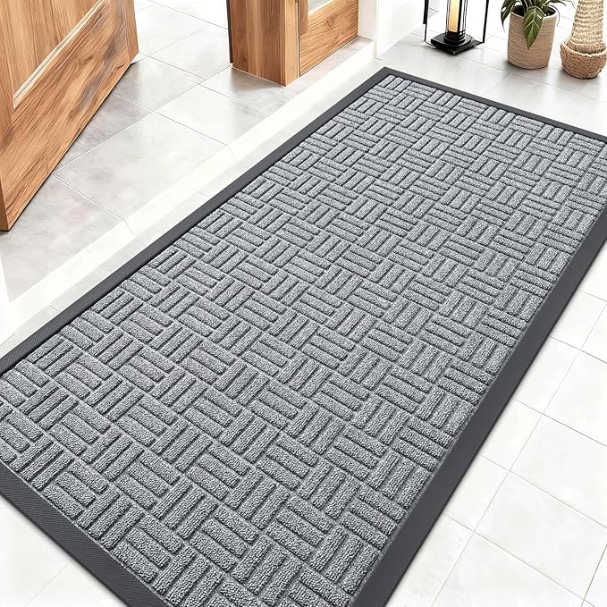 OLANLY Front Door Mat Outside Entrance 47x23, Absorbent, Heavy Duty Sturdy Natural Rubber Doormat Indoor Outdoor, Non-Slip, Stain and Fade Resistant, Low Profile Floor Mat for Entryway, Charcoal Gray