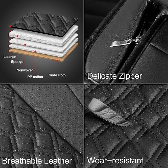 Pariitadin Leather Car Seat Covers Full Set, Waterproof Breathable Faux Leather Automotive Seat Covers for Cars, Non-Slip Car Interior Covers Universal Fit Most Cars Sedans Trucks SUVs, Black