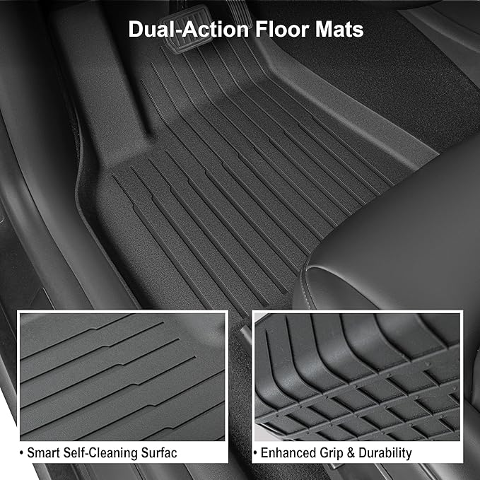 SUPER LINER Tesla Model 3 Floor Mats 2025 2026 2024 | Custom Fit All-Weather 8-Piece Set TPE Material | Tesla Model 3 Highland Floor Mats&Back Seat Protector&Cargo Liner, Trunk&Interior Accessories