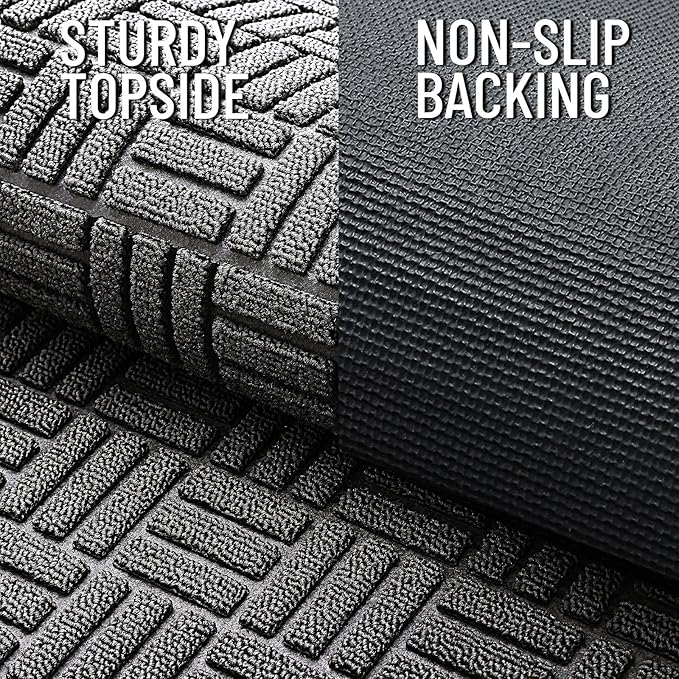 OLANLY Front Door Mat Outside Entrance 59x34, Absorbent, Heavy Duty Sturdy Natural Rubber Doormat Indoor Outdoor, Stain and Fade Resistant, Non-Slip Backing Low Profile Floor Mat for Entryway, Grey