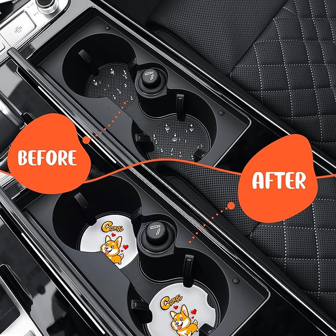 2 Pack Corgi Car Cup Holder Coaster, Cute Car Interior Accessories Drink Coaster for Women & Men, Corgi Lovers Themed Gifts Stuff Accessories Things Merchandise Items!