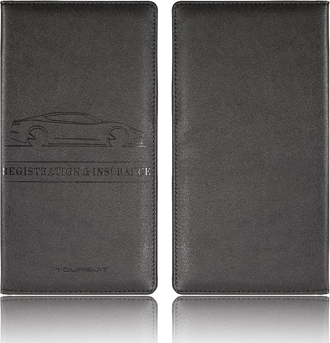 TOURSUIT Car Registration and Insurance Card Holder, Vehicle License Document Glove Box Compartment Organizer, Interior Car Accessories for Women Men Teens (Black)