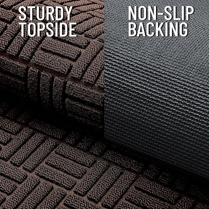 OLANLY Front Door Mat Outside Entrance 59x34, Absorbent, Heavy Duty Sturdy Natural Rubber Doormat Indoor Outdoor, Stain and Fade Resistant, Non-Slip Backing Low Profile Floor Mat for Entryway, Brown