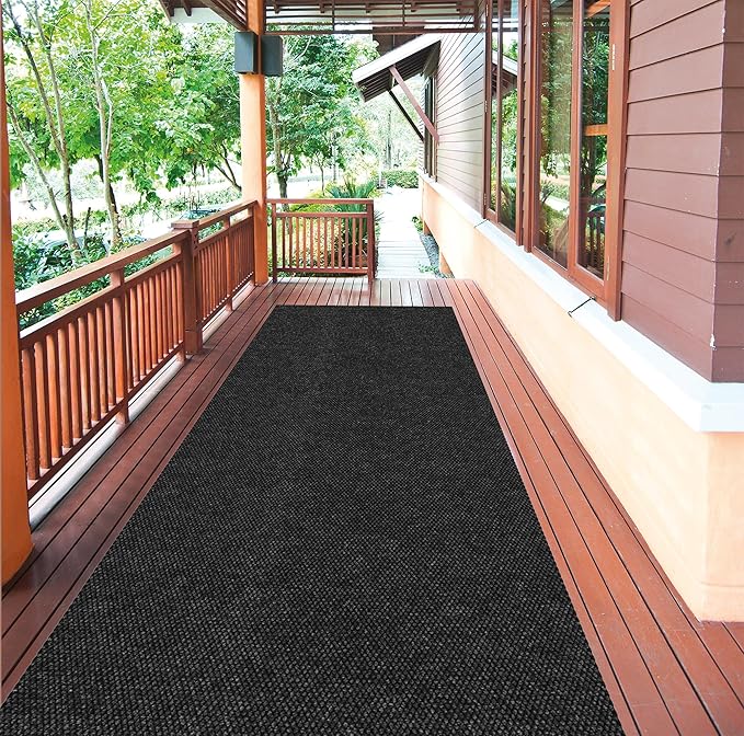 Ottomanson Commercial Scrape Rib Entry Mat – Heavy Duty Ribbed Floor Mat for High Traffic – Non Slip Rubber Back, Waterproof – Indoor Outdoor Use for Offices, Schools, Lobbies, 2' x 26', Black