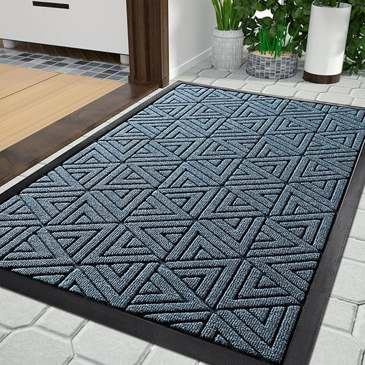 Yimobra Outdoor Mats for Front Door 29.5x17, Stops Mud & Dirt at Entrance, Fits Garage & Patio, All-Weather Waterproof Non Slip Outdoor Indoor Welcome Mat, Mix Blue