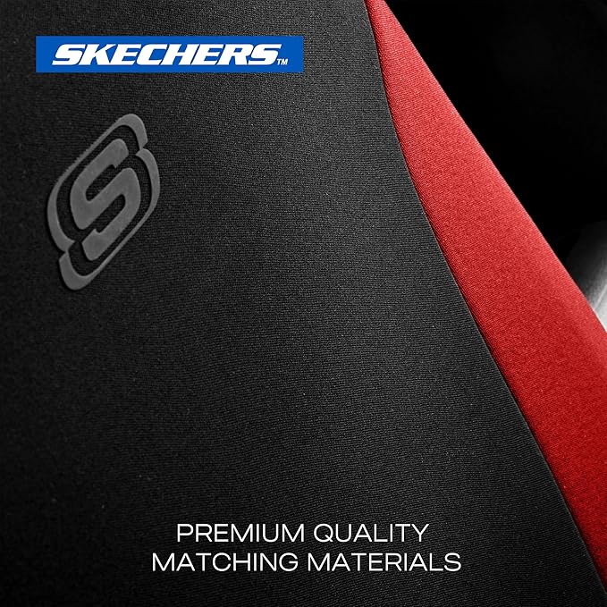 Skechers Seat Covers, Premium Breathable Polyester Car Seat Covers, Car Seat Covers Full Set Airbag Compatible, Automotive Comfort for Most Cars, Vans, Trucks, SUVs (Full Set, Red)