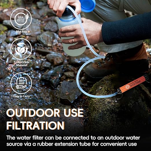 Emergency Water Filter Straw, Personal Survival Water Filtration System, Water Purifier, Outdoor Survival Gear and Equipment for Hiking Camping Accessories Cycling Fishing Preparedness