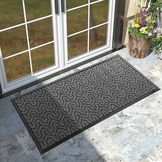 Yimobra Large Door Mat Outside Entrance 47x24, Waterproof Heavy Duty Outdoor Mats for Front Door, Non Slip Rubber Entry Mat for Garage Patio Indoor, Easy Clean, Mix Grey