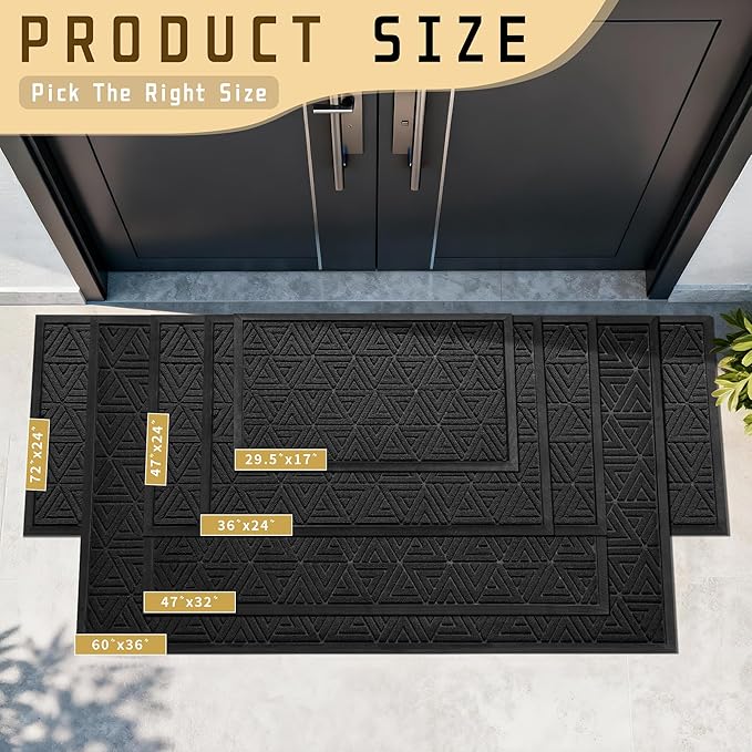 Yimobra Extra Large Door Mat 60x36, All-Weather Waterproof Non-Slip Welcome Matt Outdoor, Heavy Duty Non Slip Doormat for Entryway for Patio and Garage Indoor, Easy Clean, Black