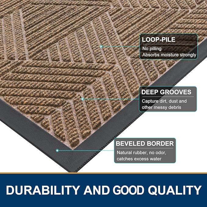 Smiry Front Door Mat Outside Entrance, Heavy Duty Sturdy Natural Rubber Doormat, Trap Dirt and Moisture, Easy Clean Low Profile Mats for Indoor Outdoor Entry, Irregular Triangle (29.5x17, Coffee)