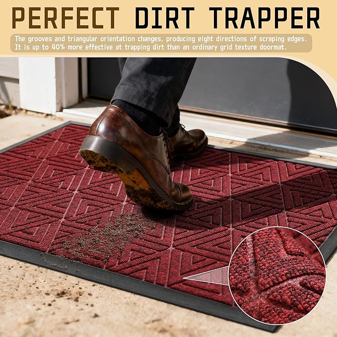 Yimobra Large Door Mat 47x32, All-Weather Waterproof Non-Slip Welcome Matt Outdoor, Heavy Duty Non Slip Doormat for Entryway for Patio and Garage Indoor, Easy Clean, Black Red