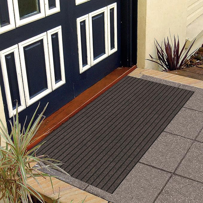 Ottomanson Mud Mat 2' x 4' Entryway Rug - Non-Slip Scraper Doormat for Muddy Paws, Dirt Trapping Indoor/Outdoor Mat for High-Traffic Areas, Kitchen, Garage, Patio, Brown