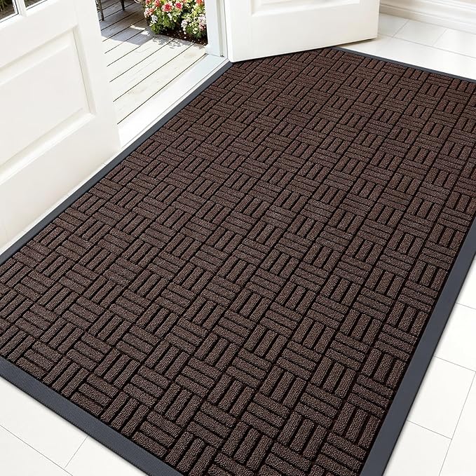 OLANLY Front Door Mat Outside Entrance 59x34, Absorbent, Heavy Duty Sturdy Natural Rubber Doormat Indoor Outdoor, Stain and Fade Resistant, Non-Slip Backing Low Profile Floor Mat for Entryway, Brown