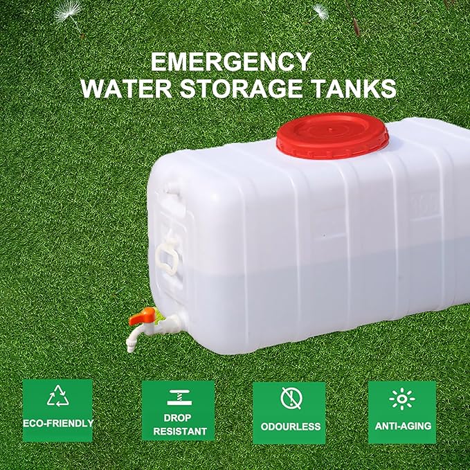 Plastic Portable Water Tank with Spigot for Camping Large Capacity Water Storage Tank Water Container for Emergency Storage Household Outdoor Camping RV Self-Driving(Size:35L/9gallon)