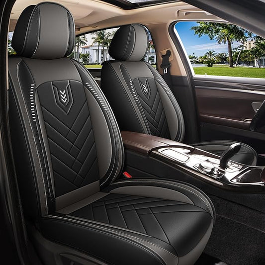 AOMSAZTO Front Seat Covers Fit for Nissan Maxima 2011-2023 Waterproof Faux Leather Car Seat Cover Compatible with Airbag(2PCS Front, Black&Grey)