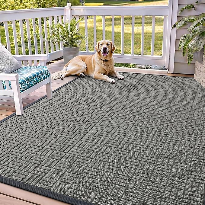 OLANLY Front Door Mat Outside Entrance 71x47, Absorbent, Heavy Duty Sturdy Natural Rubber Doormat Indoor Outdoor, Non-Slip, Stain and Fade Resistant, Low Profile Floor Mat for Entryway, Modern Gray