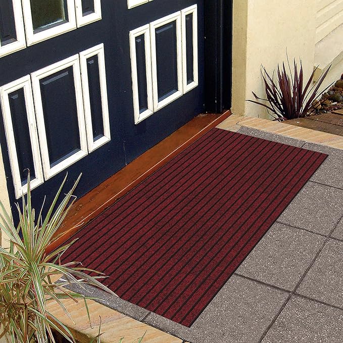 Ottomanson Mud Mat 2' x 4' Entryway Rug - Non-Slip Scraper Doormat for Muddy Paws, Dirt Trapping Indoor/Outdoor Mat for High-Traffic Areas, Kitchen, Garage, Patio, Red