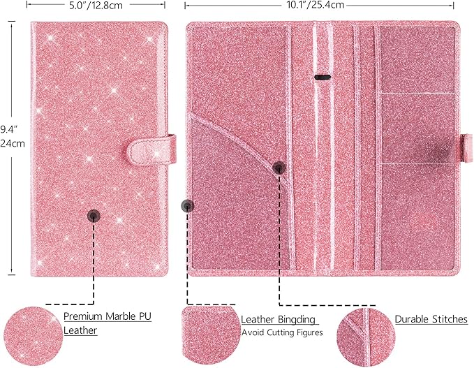 TOURSUIT Car Registration and Insurance Card Holder, Vehicle License Document Glove Box Compartment Organizer, Interior Car Accessories for Women Men (Glitter Pink)