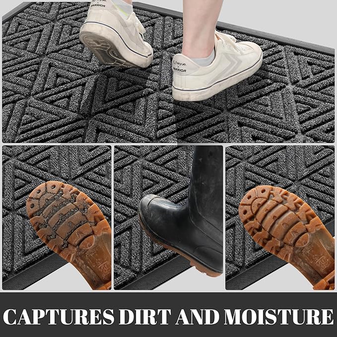 Yimobra Outdoor Mats for Front Door 29.5x17, Stops Mud & Dirt at Entrance, Fits Garage & Patio, All-Weather Waterproof Non Slip Outdoor Indoor Welcome Mat, Mix Grey