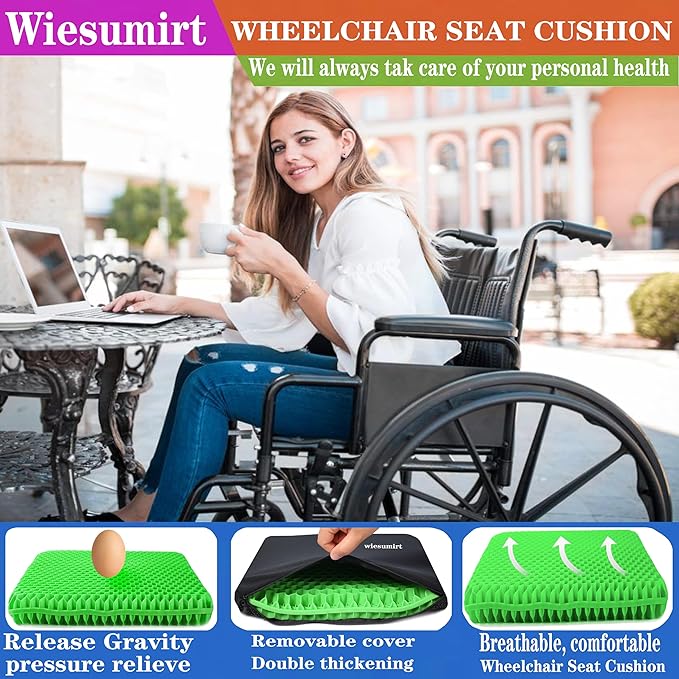 Plus Size Gel Seat Cushion, Extra Large and Thick, Seat Cushion for Pressure Relief for Back, Hip, Sciatica, Tailbone Pain, Used for Office, Wheelchair, Car, Truck, Recliner, Stadium.(Green)