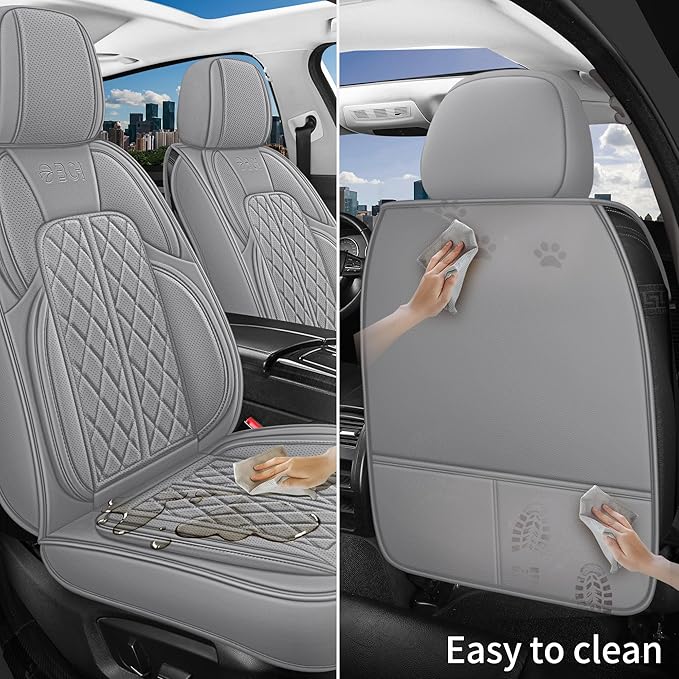 Leather Automotive Seat Covers Universal Fit for Cars, SUV, Sedans, Anti-Slip & Breathable (Grey, Full Set)