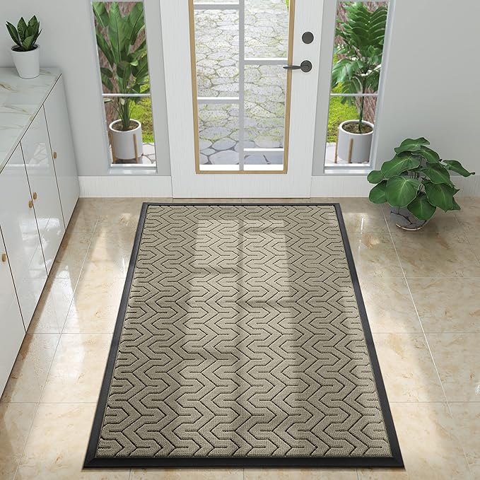 Yimobra Large Door Mat Outside Entrance 47x32, Waterproof Heavy Duty Outdoor Mats for Front Door, Non Slip Rubber Entry Mat for Garage Patio Indoor, Easy Clean, Beige